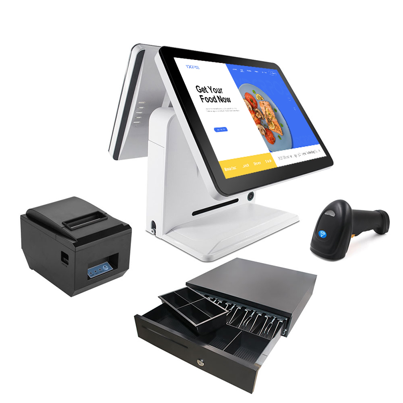15 15.6 Inch Pos Terminal Capacitive Touch Screen Dual Cash Register With Printer Scanner All In One Pos System