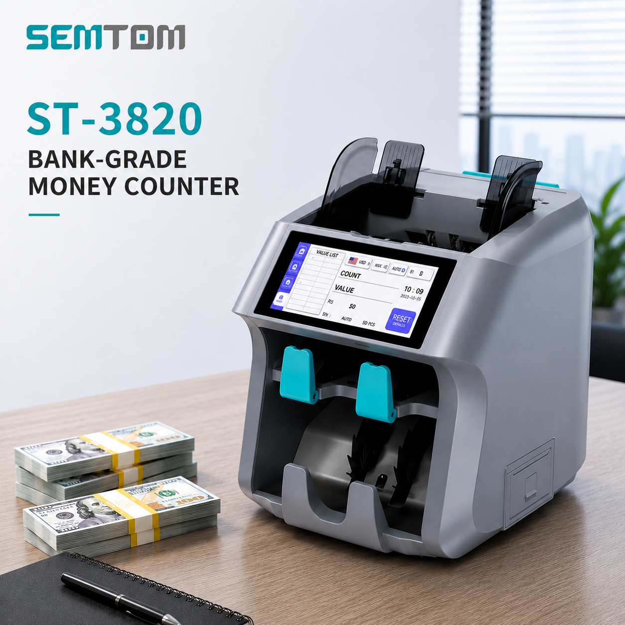 Bank Grade 6.85" Touch Screen 2-pocket Money Sorter With Built-in Printer,Dual Cis Mixed Value Bill Counter For 120 Currencies